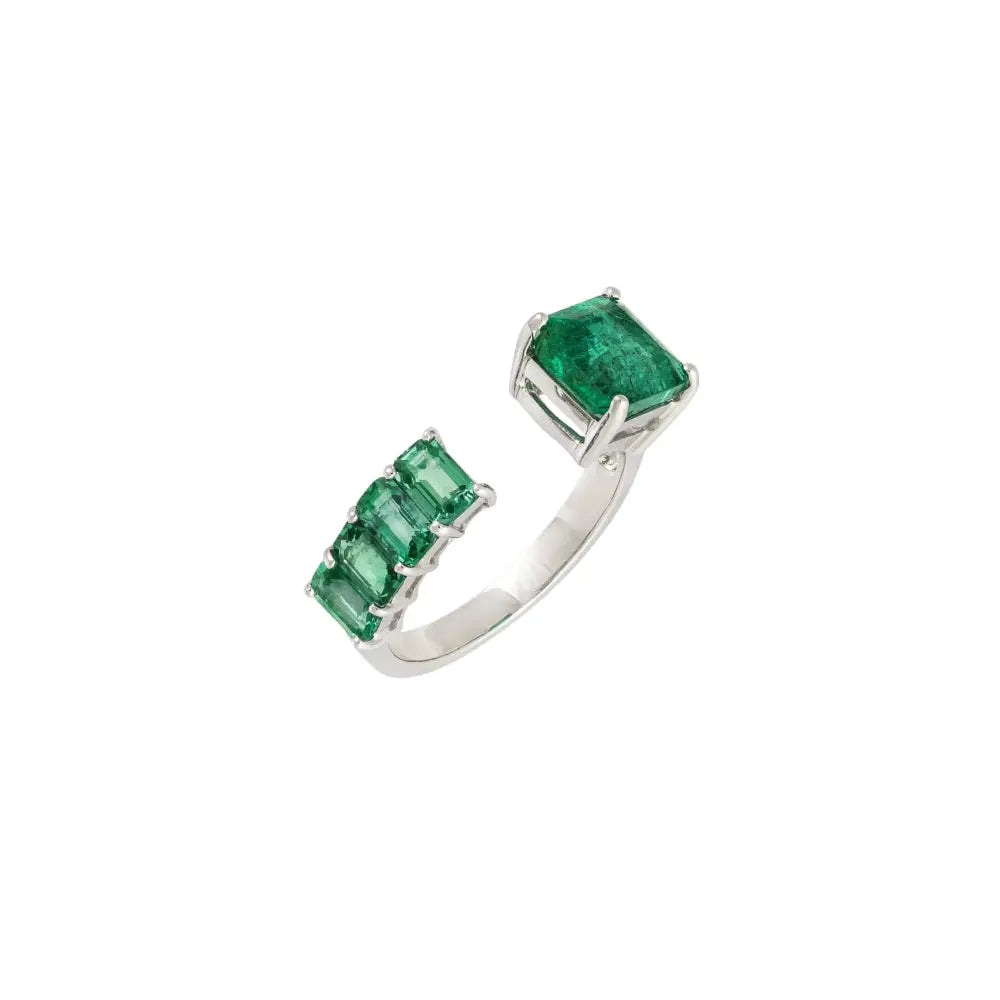 White Gold Open Emerald Ring Princess Jewelry Shop