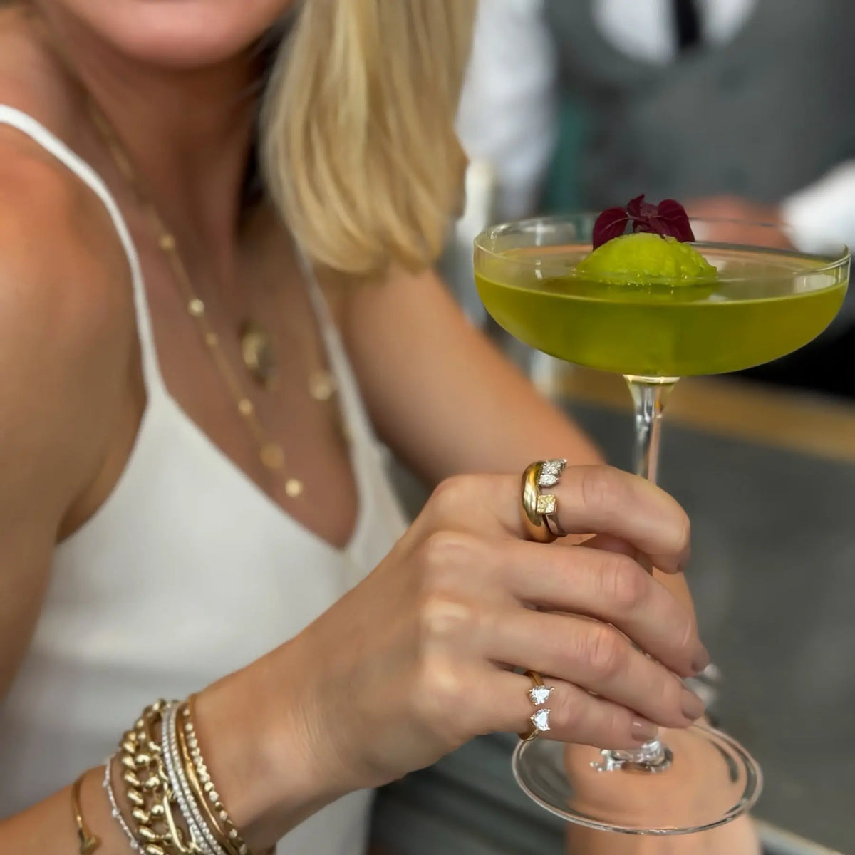 Yellow Diamond and Pear Diamond Open Ring, lifestyle view 1 | JJ Jewelry