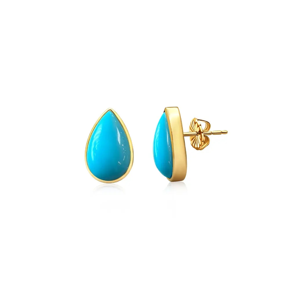 TURQUOISE PEAR STUDS 4.37CT 18KY Princess Jewelry Shop