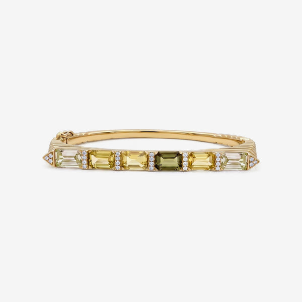 Yellow and Green Sapphire Diamond Bangle in Yellow Gold | JJ Jewelry