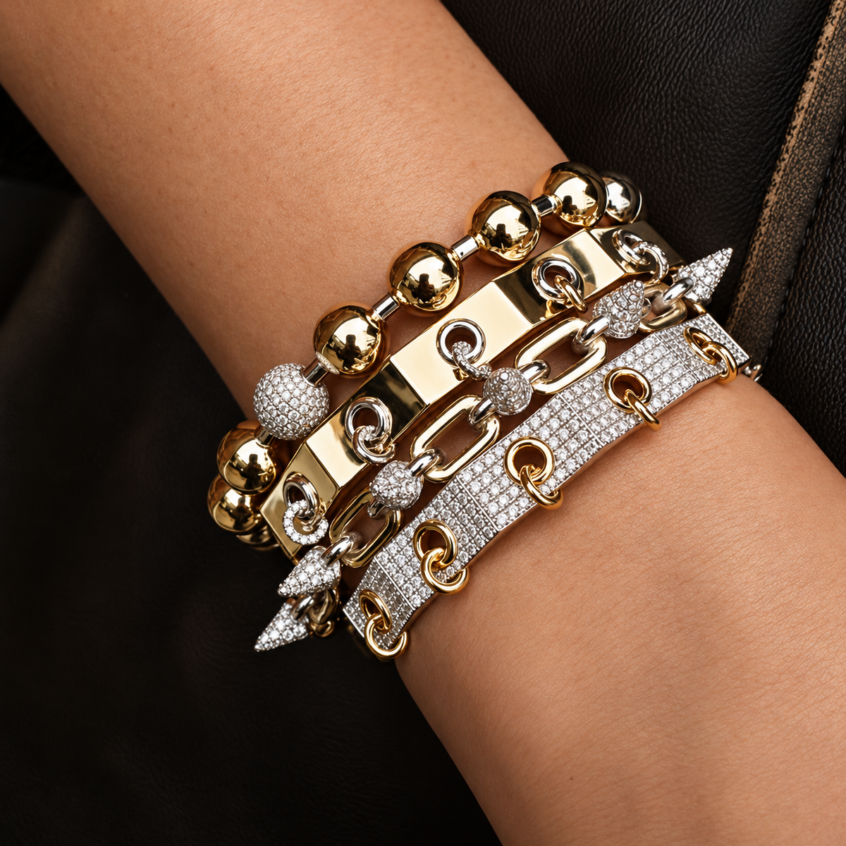 Ball Brushed Gold Bangle by Rainbow K, lifestyle view 2 | JJ Jewelry