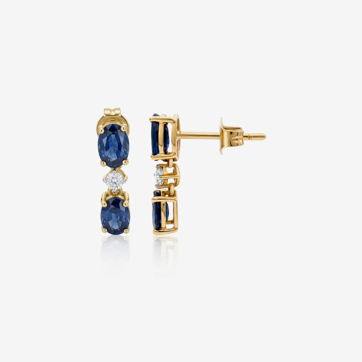 Blue Sapphire & Diamond Drop Earrings in 14K Yellow Gold | JJ Jewelry Miami