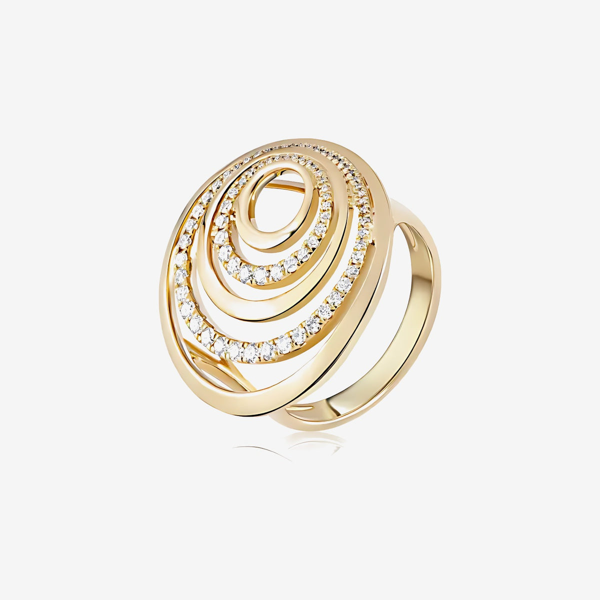 Bold Spiral Pavé Diamond Cocktail Ring in 18K Yellow Gold | JJ Jewelry