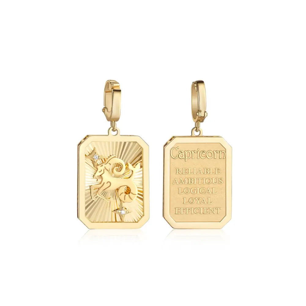 Capricorn zodiac engraved pendant in 18K yellow gold with diamonds by JJ Jewelry