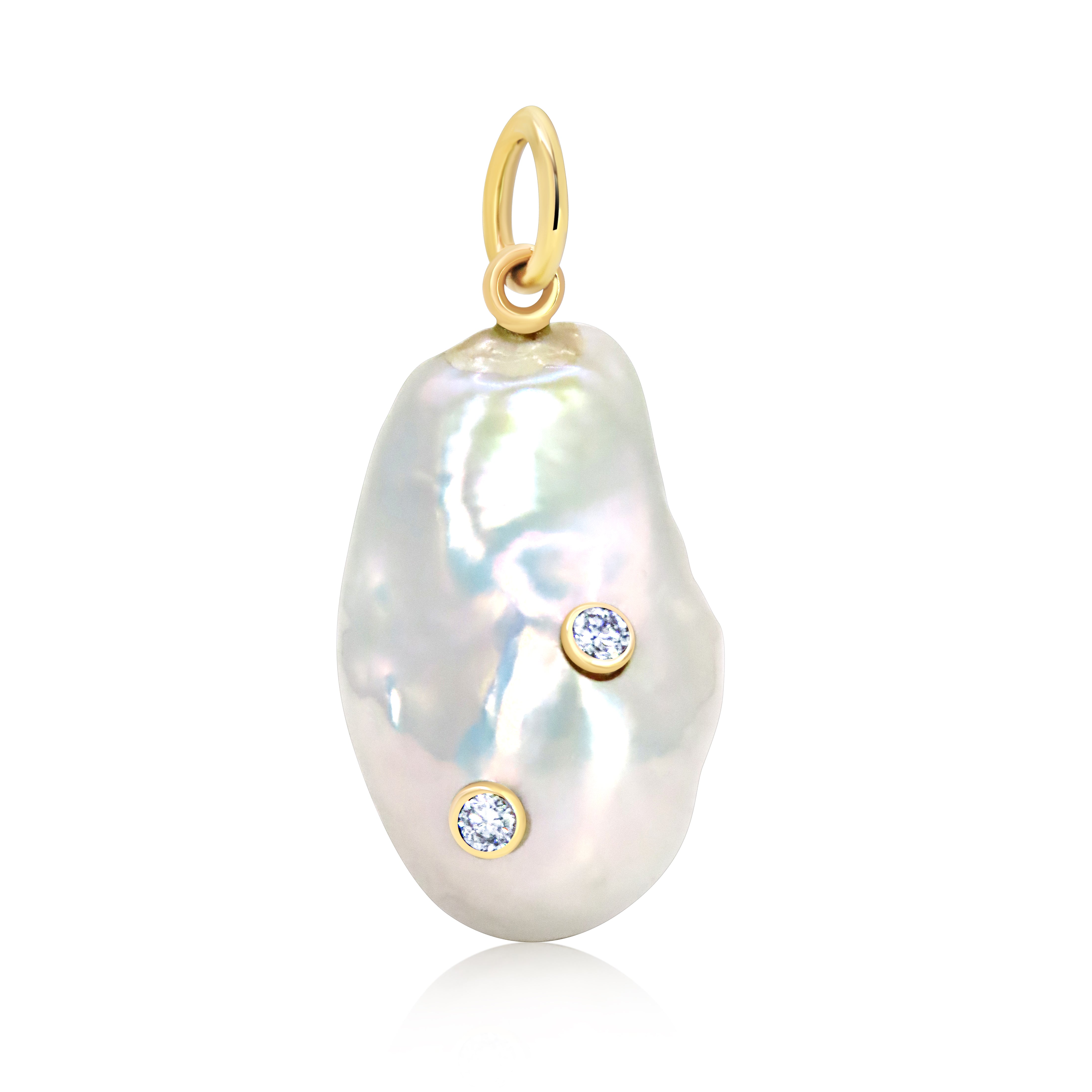 Baroque Pearl and Diamond Pendant in 14K Yellow Gold