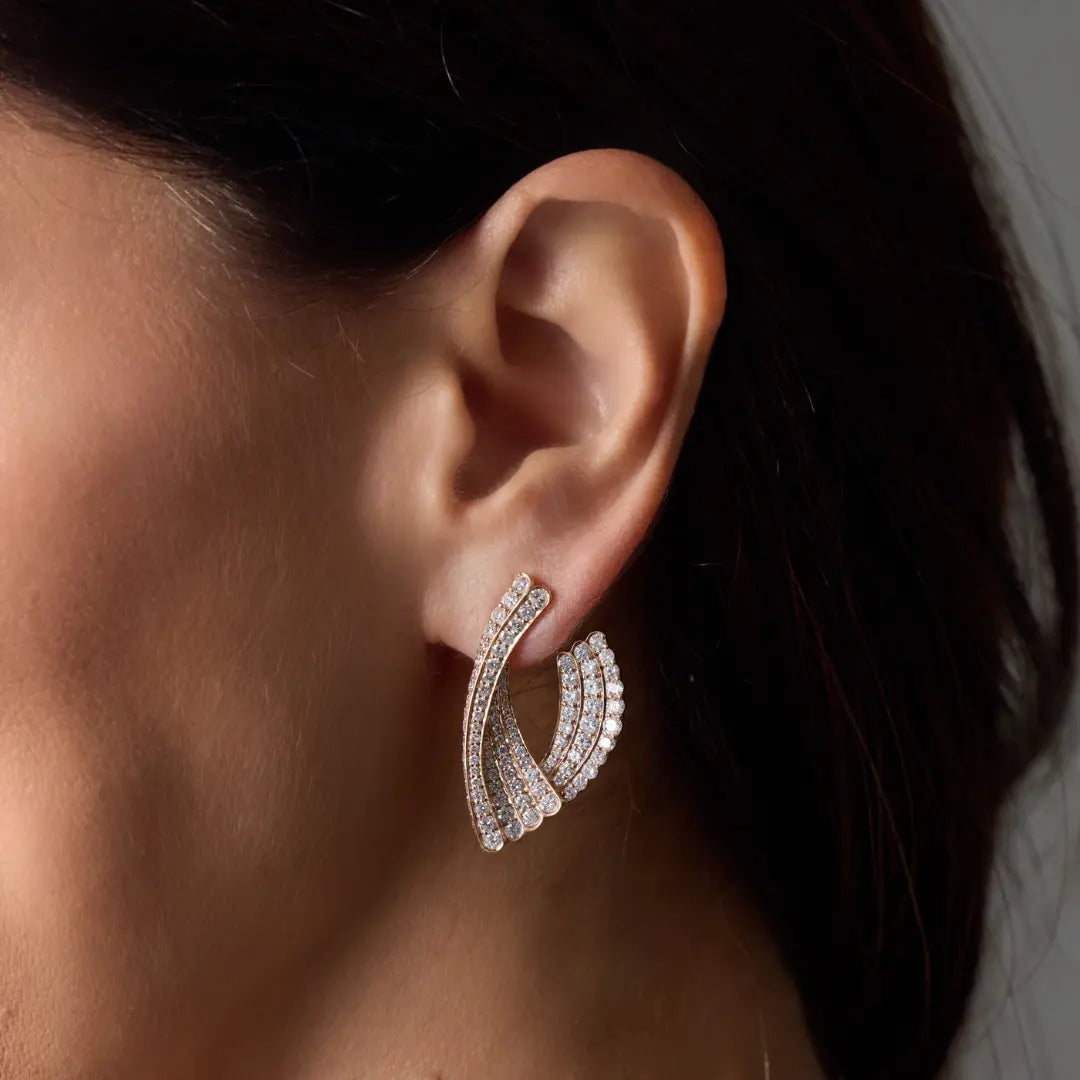 Curved garland diamond earrings in 18K gold by JJ Jewelry