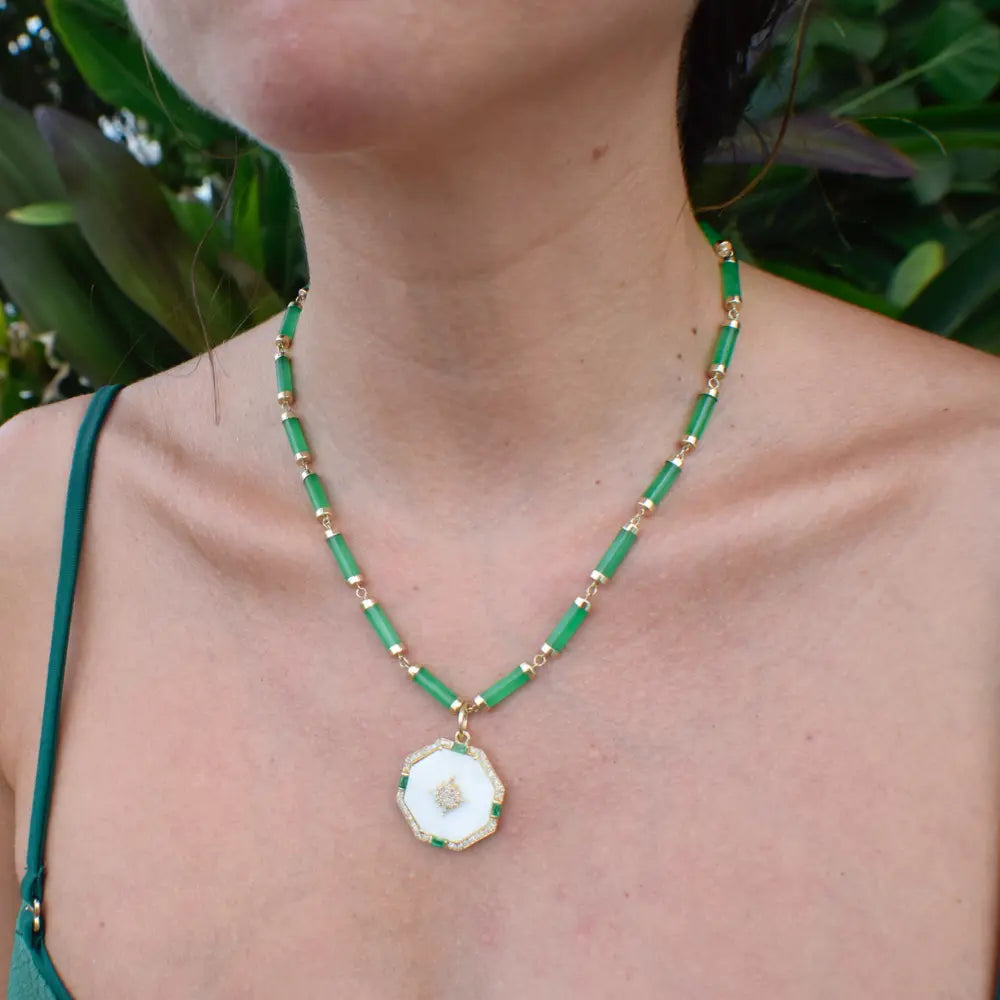 Cylinder necklace with gemstones in 14K yellow gold by JJ Jewelry