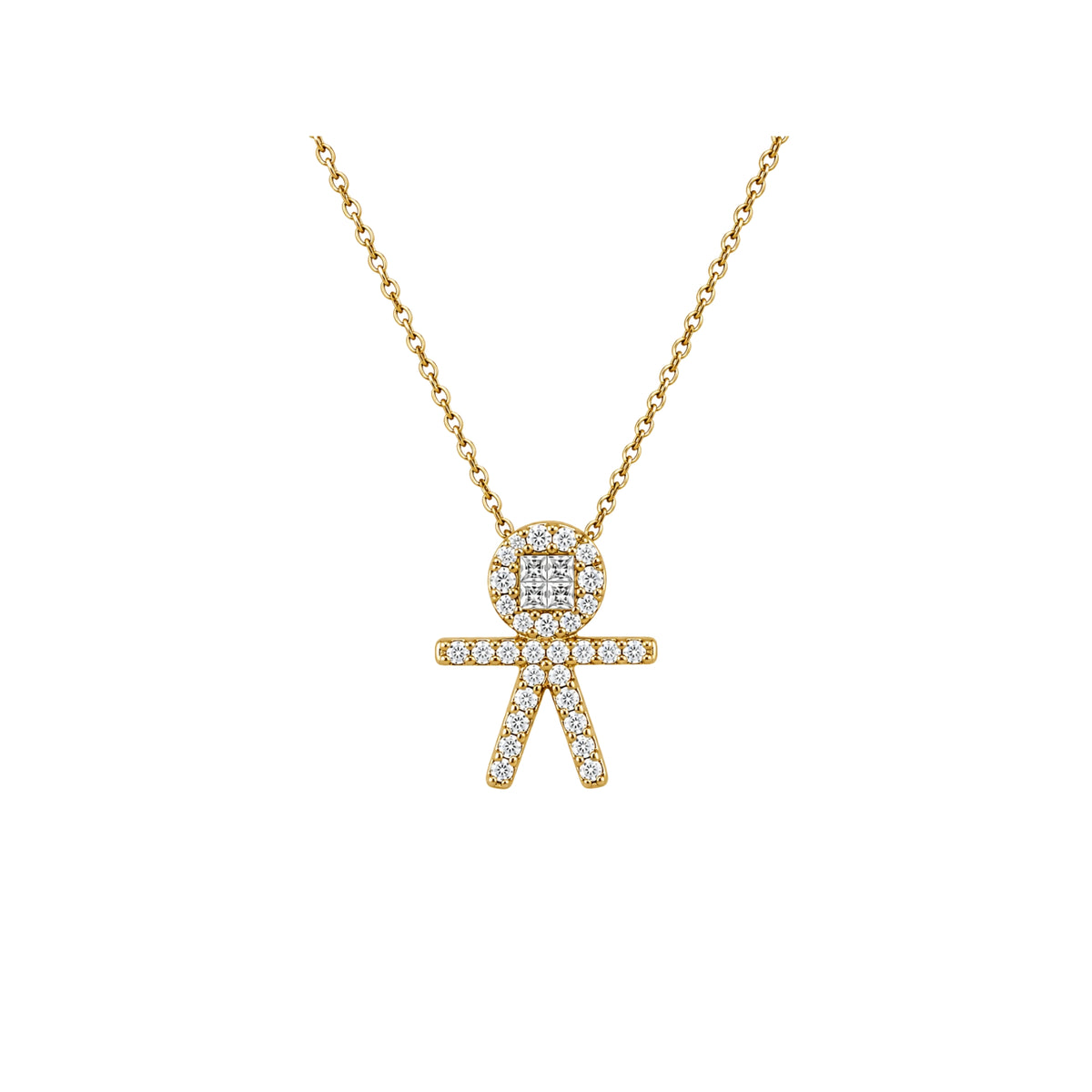 Diamond Pavé Boy Pendant Necklace in 18K Yellow Gold | JJ Jewelry Miami
