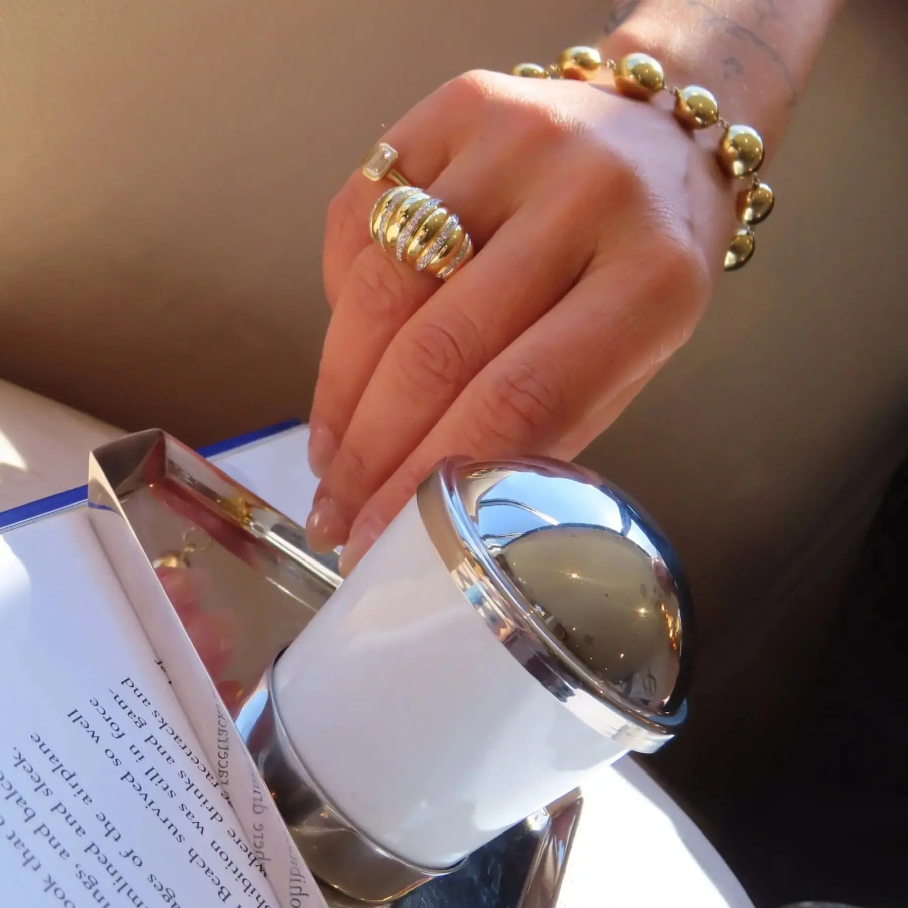 Sculptural gold ring with rows of diamonds JJ Jewelry