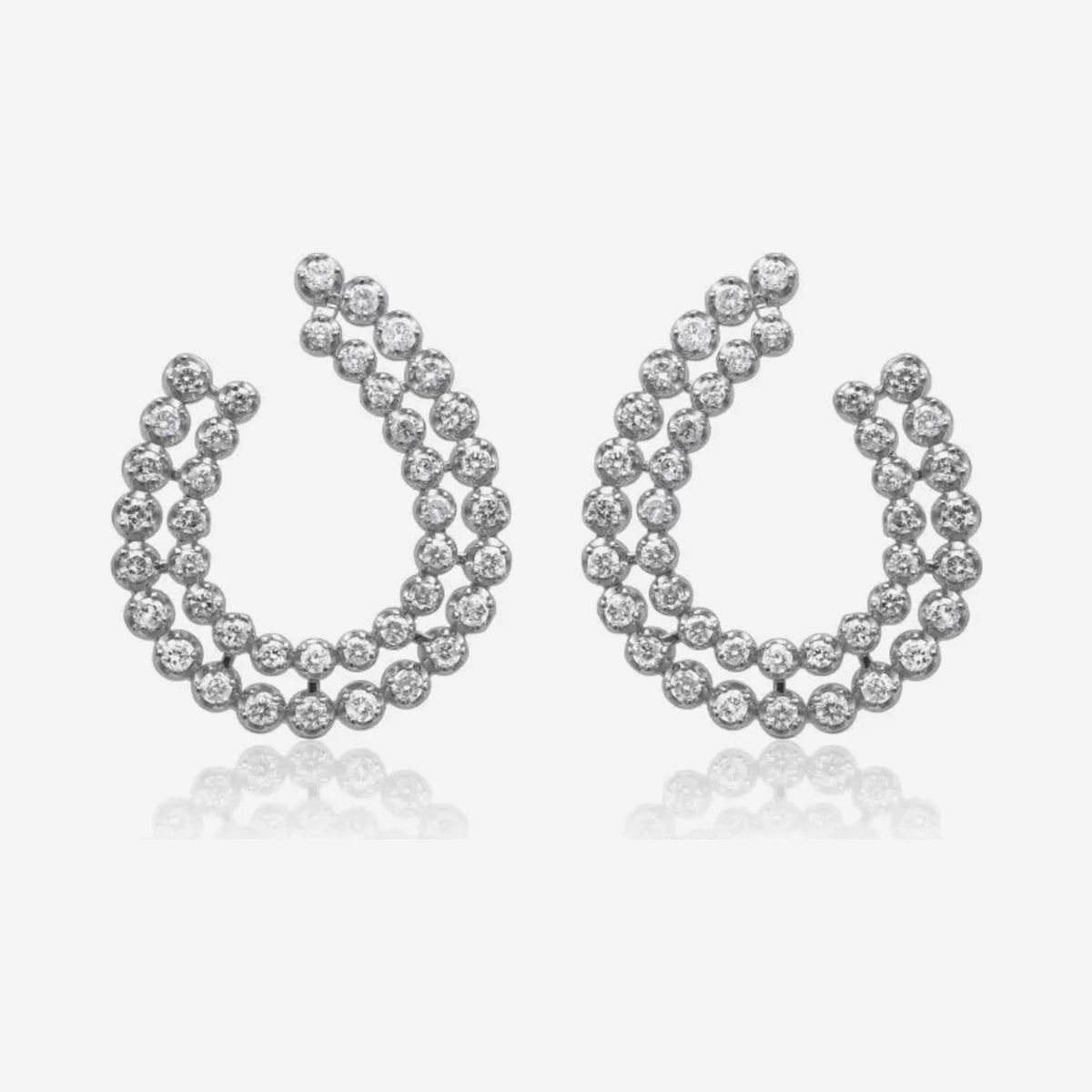 Double Row Diamond Garland Drop Earrings in 14K White Gold, gray background | JJ Jewelry Miami