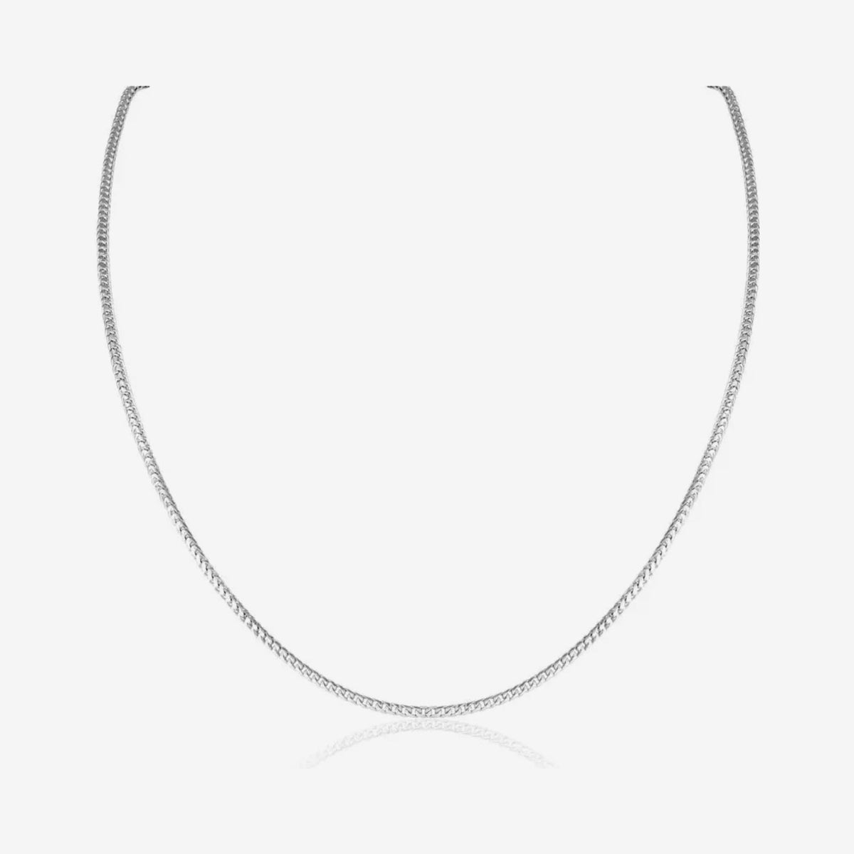 Flat Franco Chain Necklace in 14K White Gold, gray background | JJ Jewelry Miami