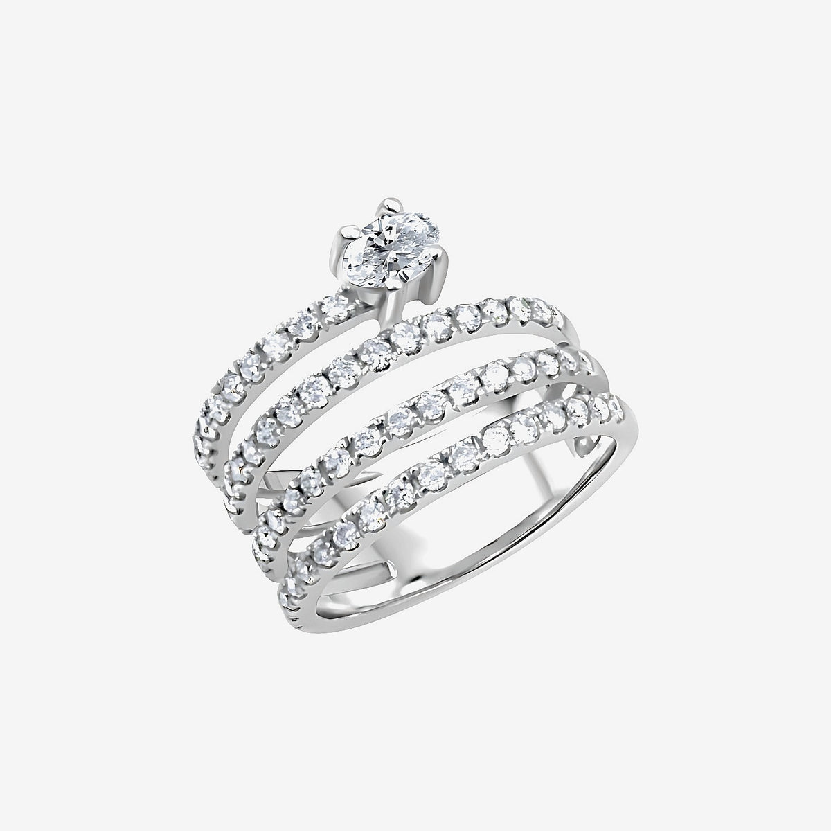 Four-Row Pavé Diamond Ring in 18K White Gold | JJ Jewelry