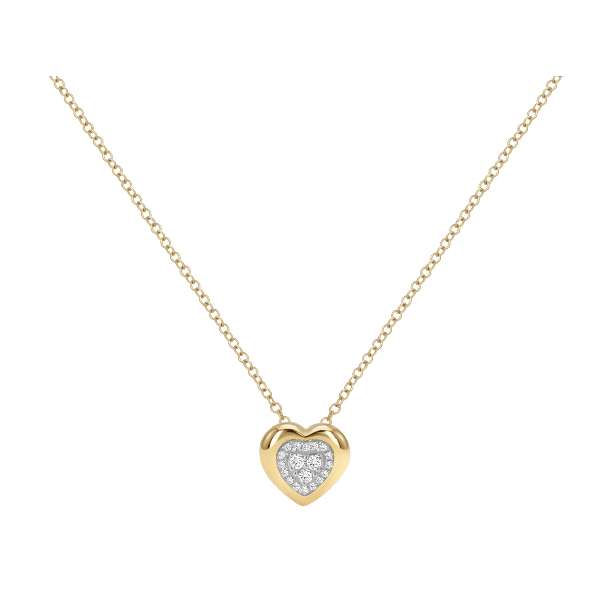Framed Pavé Diamond Pendant Necklace in 18K Yellow Gold, Heart | JJ Jewelry Miami