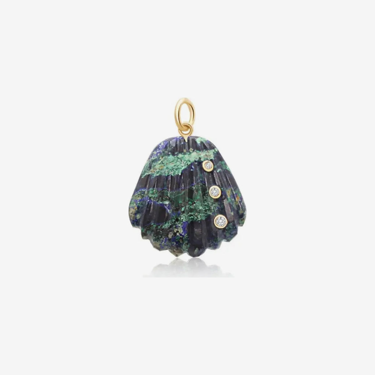Gemstone Seashell Pendant in 14K Yellow Gold, Lapis Lazuli, gray background | JJ Jewelry Miami