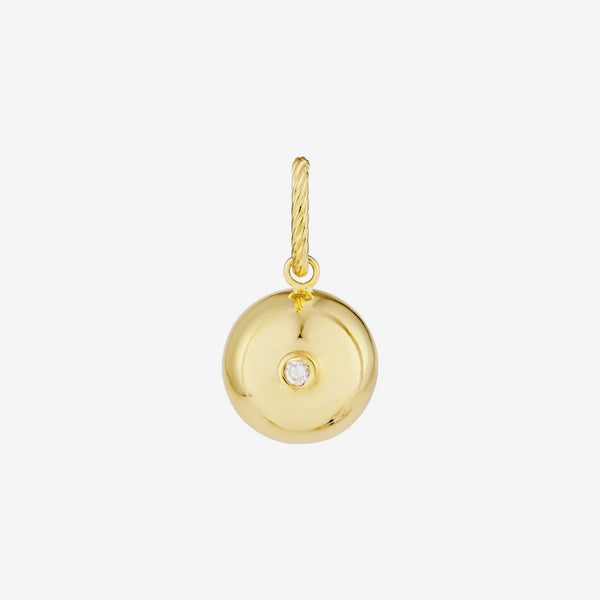 Gold Ball Pendant with Diamond in 14K Yellow Gold, front, gray background | JJ Jewelry Miami