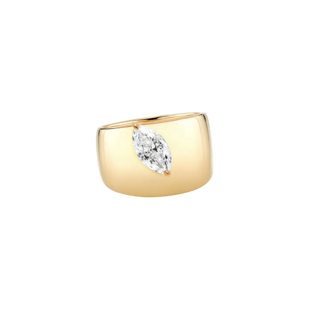 Horizontal marquise diamond ring in 18K yellow gold by JJ Jewelry