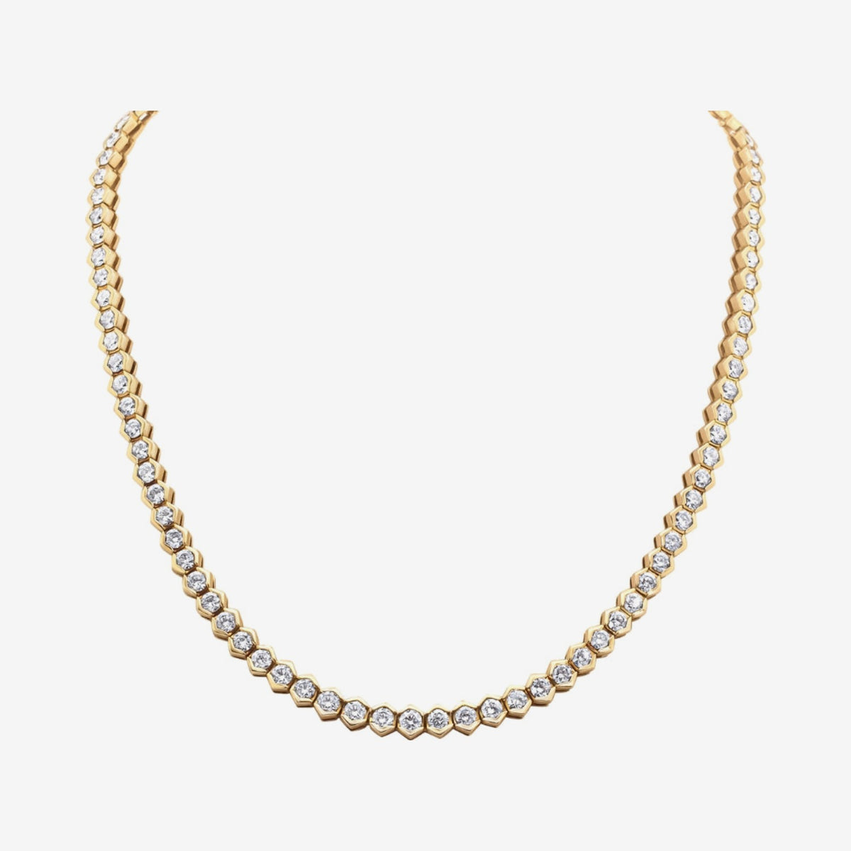 Janice Diamond Tennis Necklace in 18K Yellow Gold, gray background | JJ Jewelry Miami