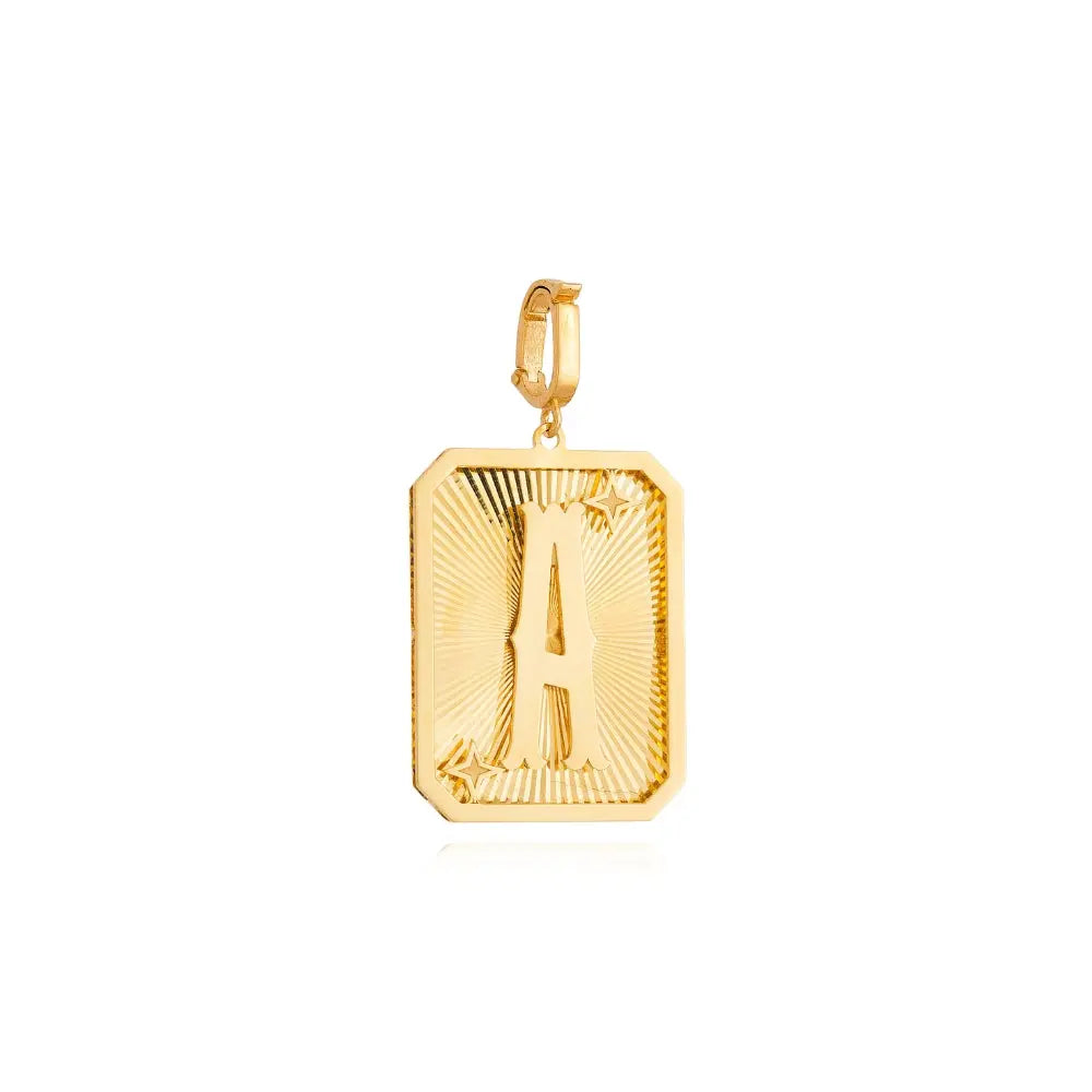 Large Initial Medal Pendant in 18K Yellow Gold, letter A | JJ Jewelry Miami