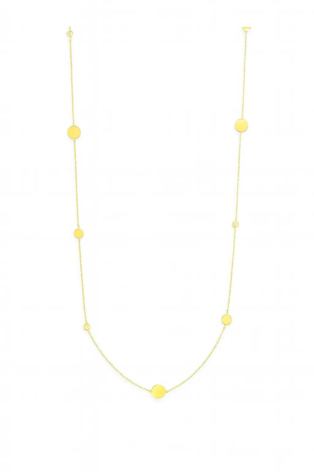 Long Disc Necklace in 14K Yellow Gold | JJ Jewelry Miami