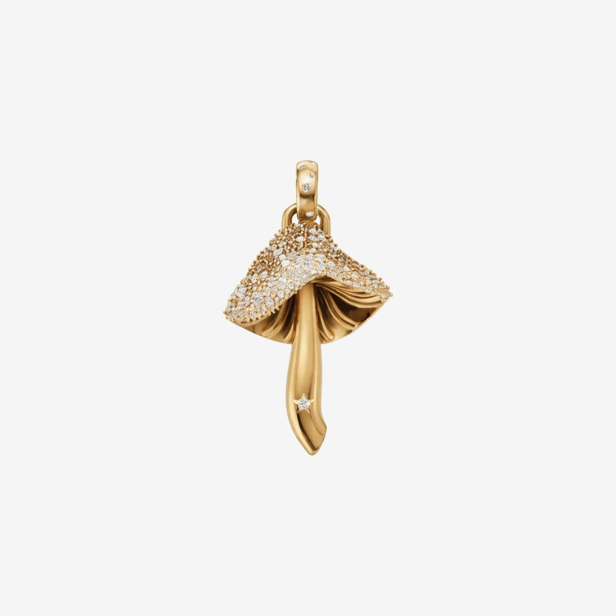 Magic Mushroom Pavé Diamond Pendant by Alessa Rocks in 18K Yellow Gold | JJ Jewelry