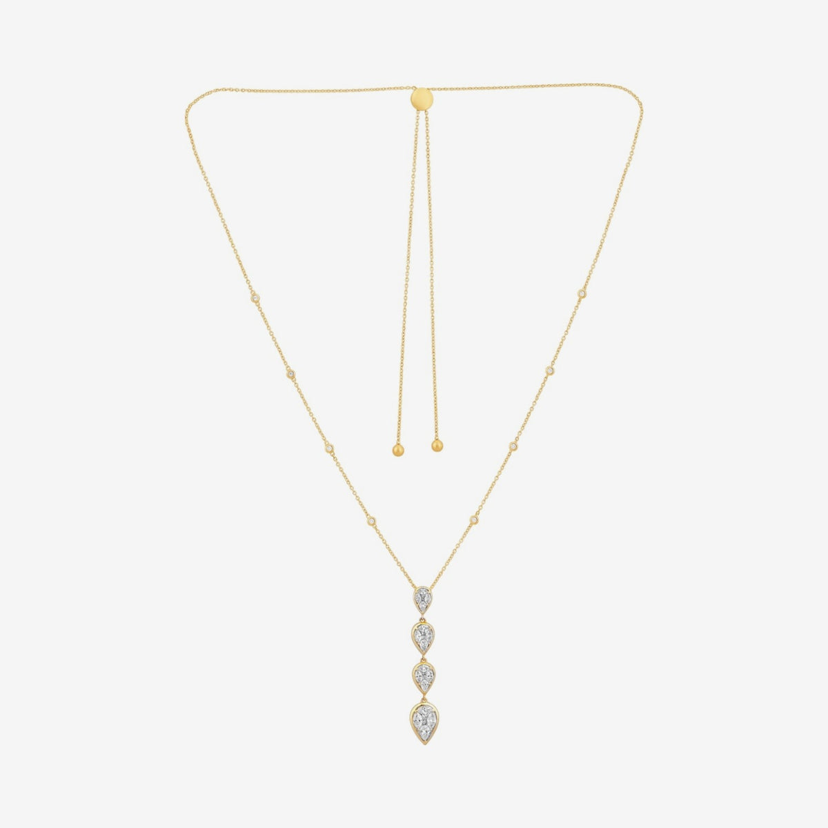 Mosaic Diamond Lariat Necklace in 18K Yellow Gold, gray background | JJ Jewelry Miami