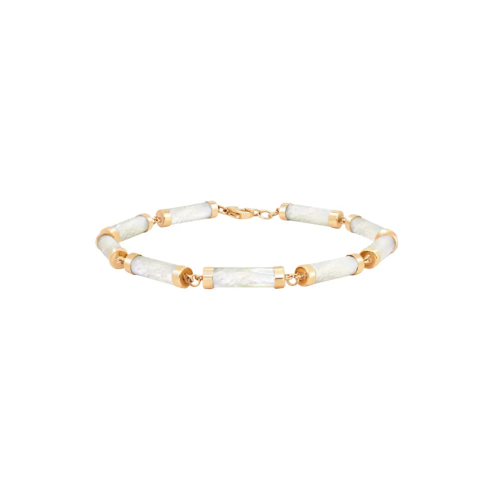 Mother of pearl and gold cylinder bracelet by JJ Jewelry