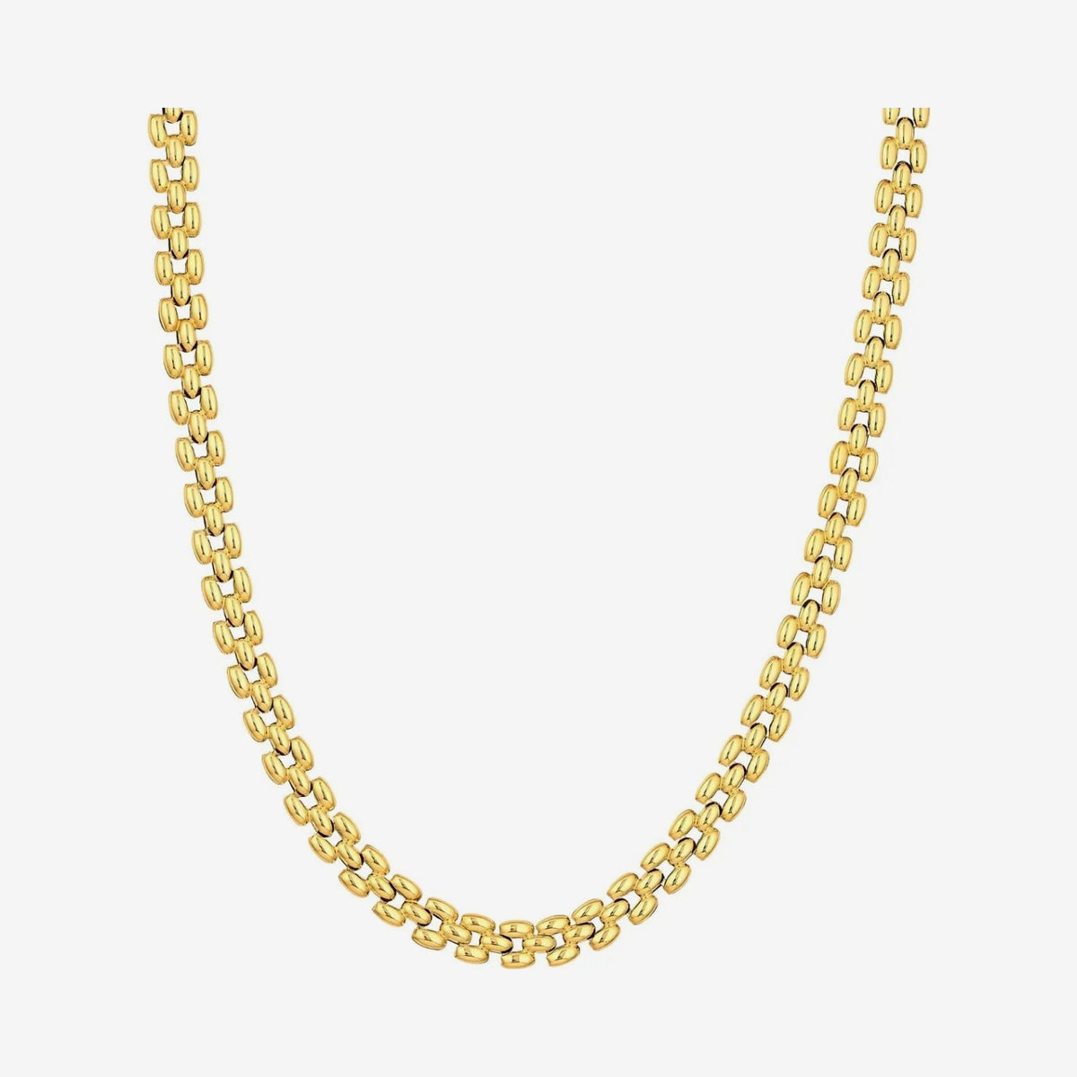 Multi Row Gold Chain Necklace in 14K Yellow Gold, gray background | JJ Jewelry Miami