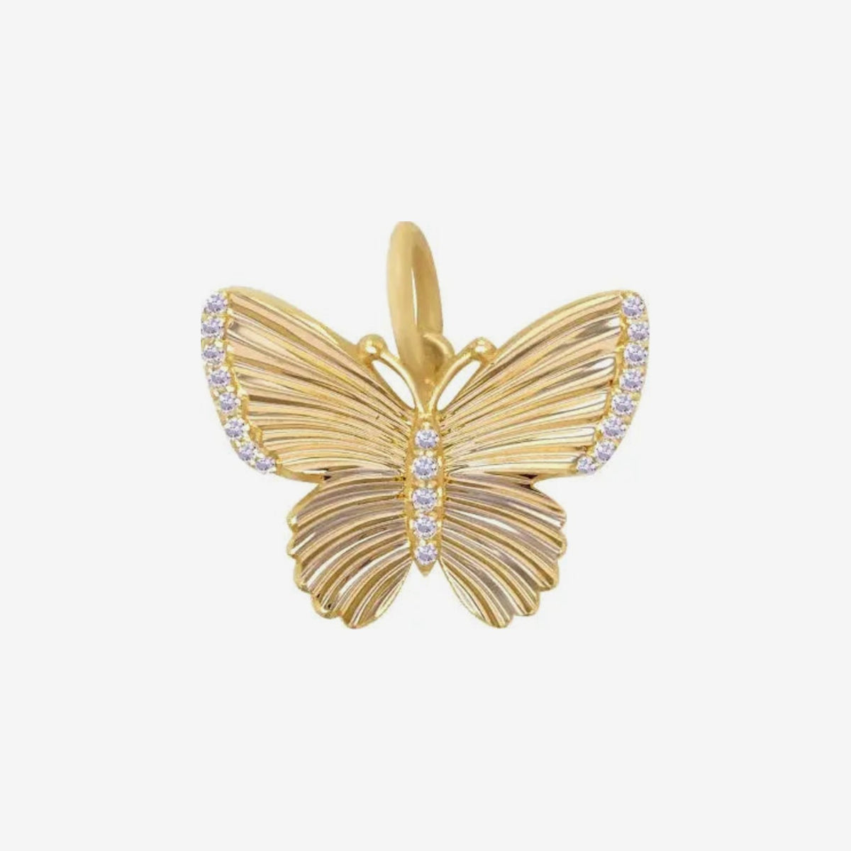 Pavé Diamond Butterfly Pendant in 14K Yellow Gold, view 2 | JJ Jewelry Miami