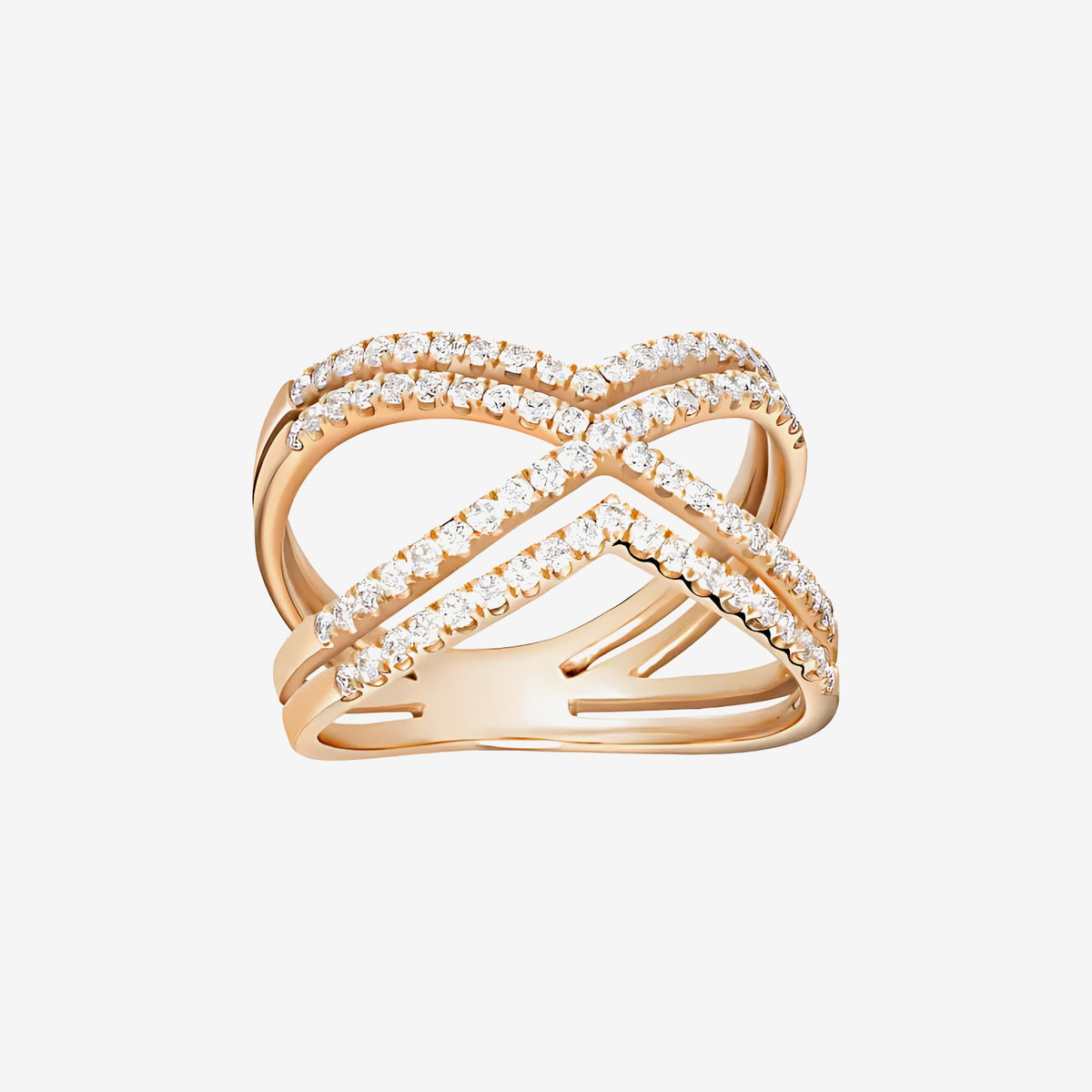 Pavé Diamond Open Cross Ring in 18K Rose Gold | JJ Jewelry