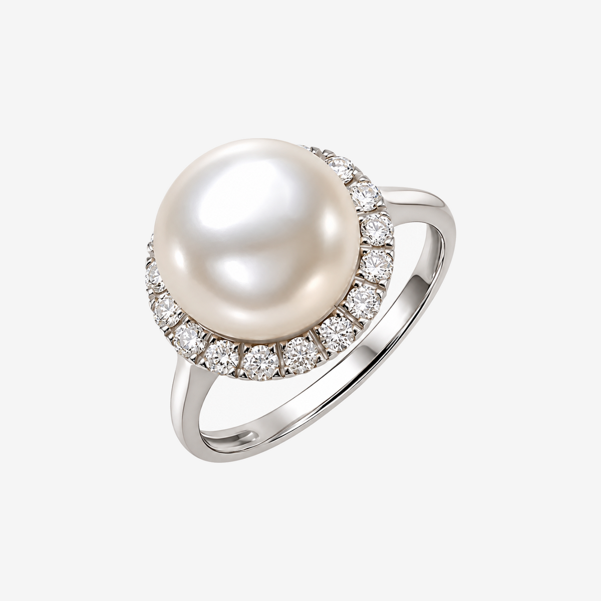Pavé Diamond Pearl Cocktail Ring in 18K White Gold | JJ Jewelry