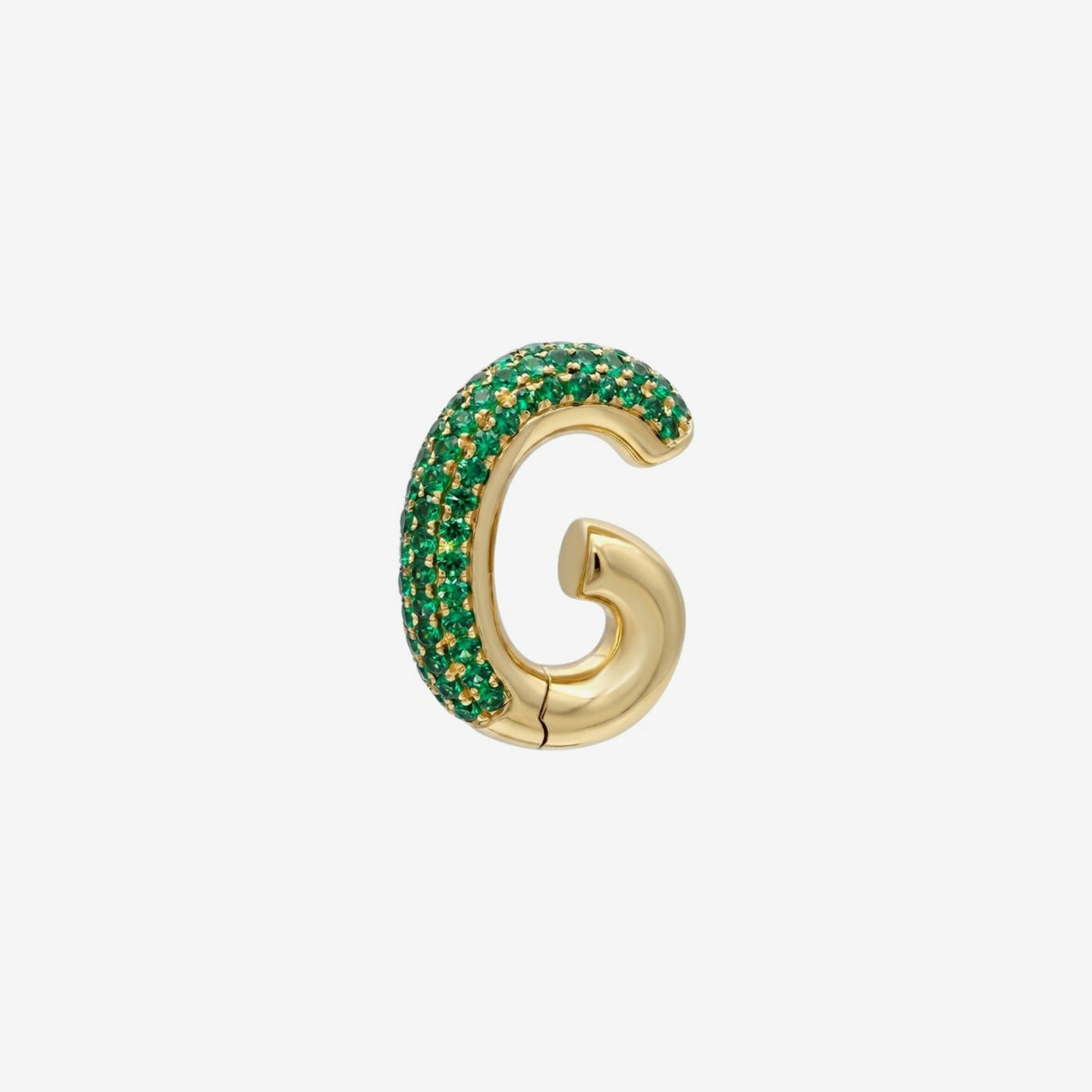 Pavé Emerald Ear Cuff in 18K Yellow Gold, gray background | JJ Jewelry Miami