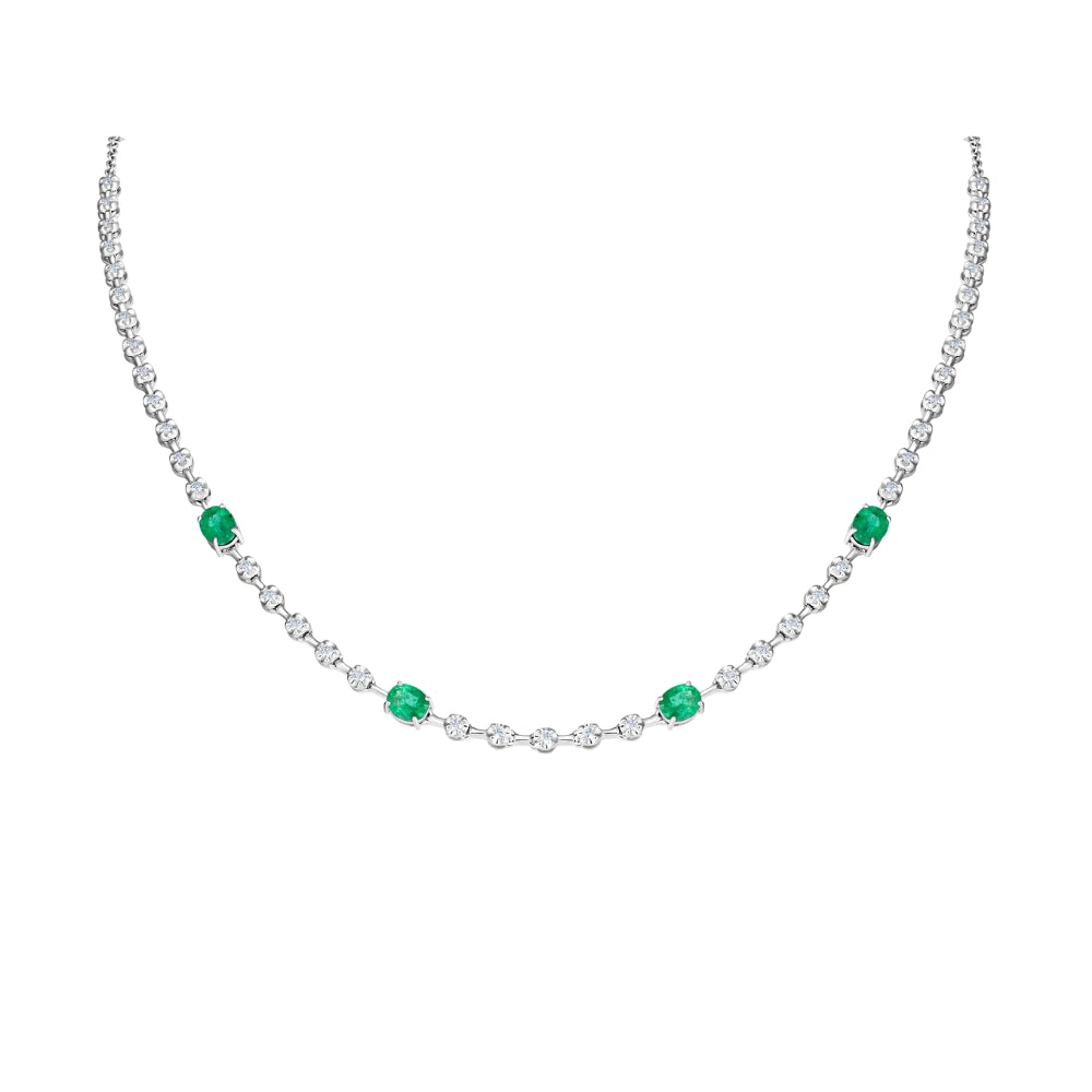 Renata Necklace with Emeralds and Diamonds in 18K White Gold | JJ Jewelry Miami