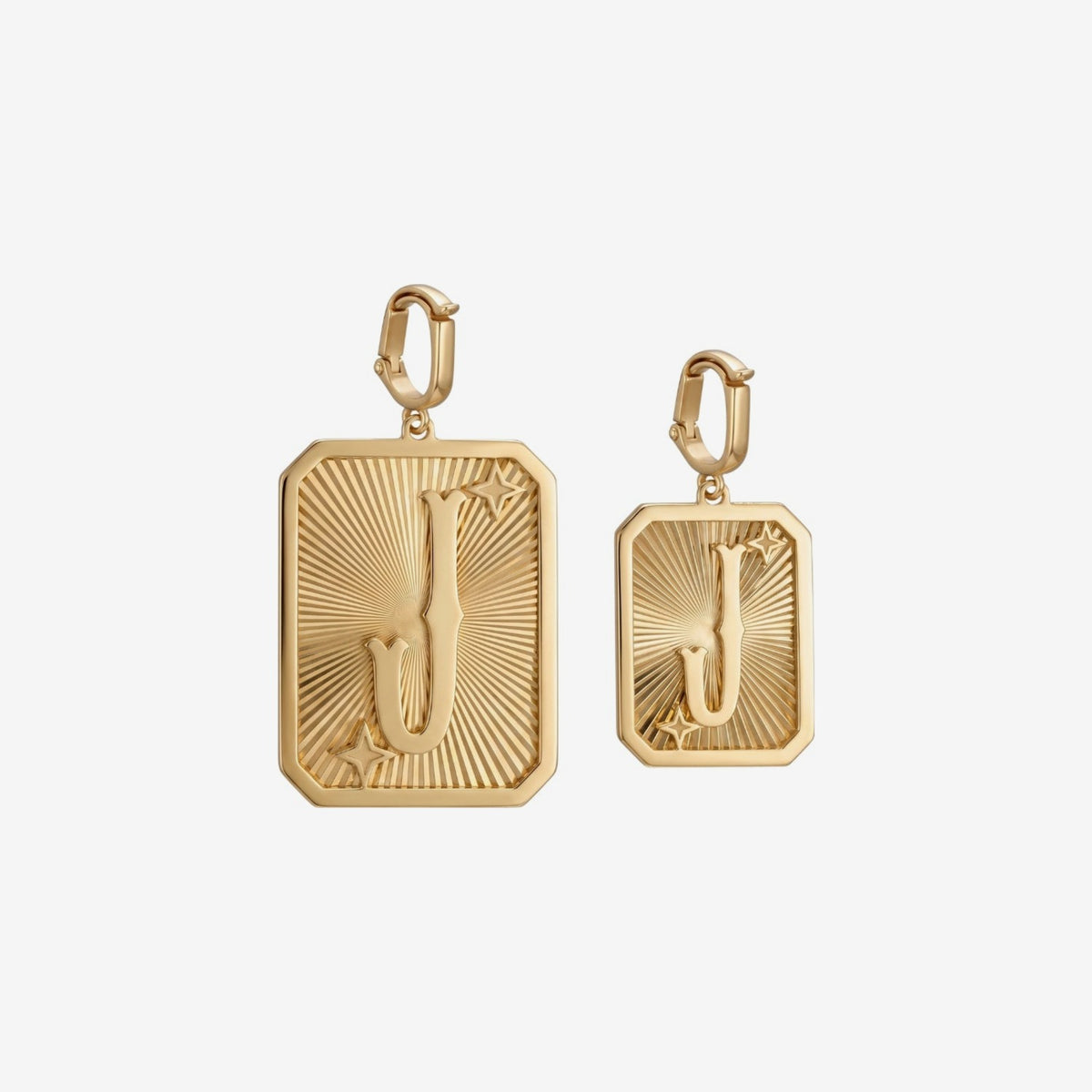 Small and Large Initial Medal Pendants in 18K Yellow Gold, size comparison | JJ Jewelry Miami
