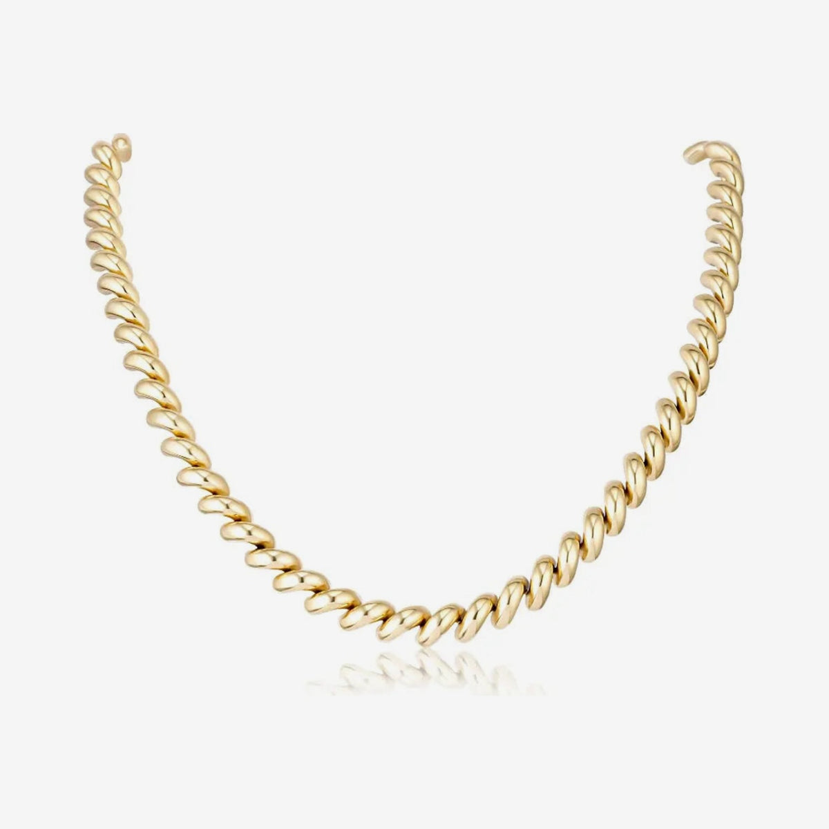 Twisted Gold Rope Necklace in 14K Yellow Gold, gray background | JJ Jewelry Miami