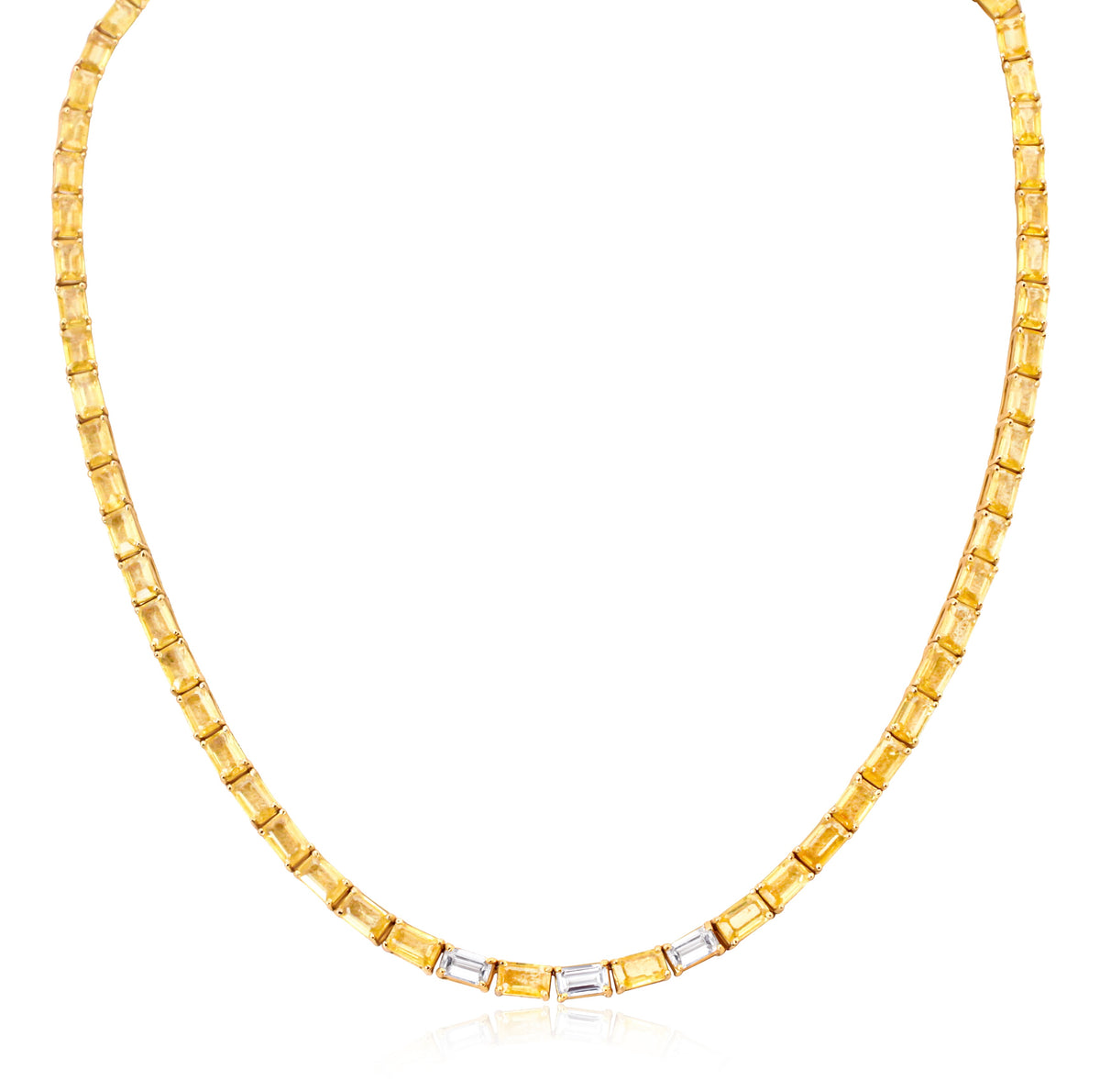 Yellow Sapphire and Diamond Tennis Necklace in 18K Yellow Gold | JJ Jewelry Miami