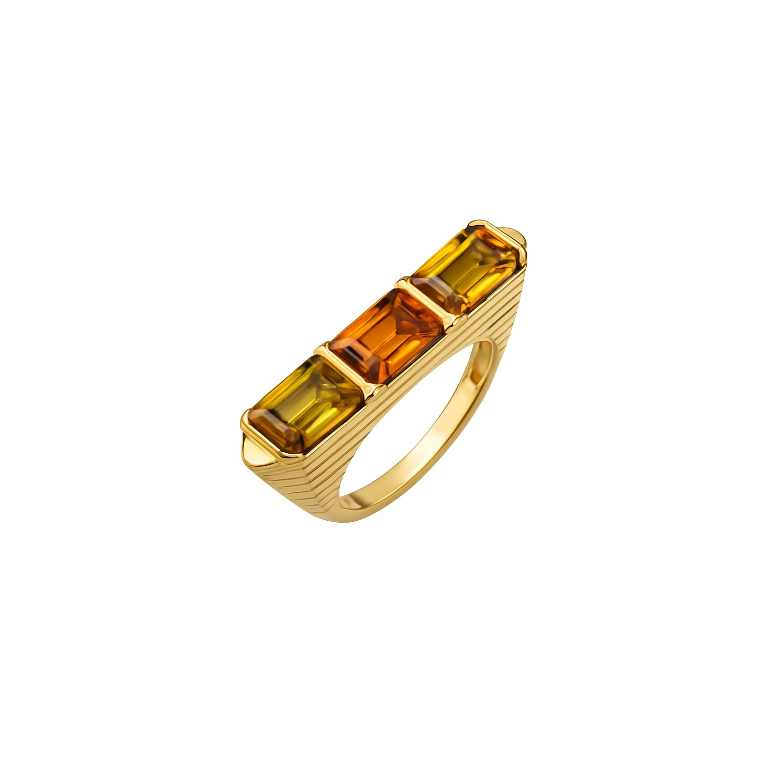 Yellow sapphire triple-row ring in 18K yellow gold