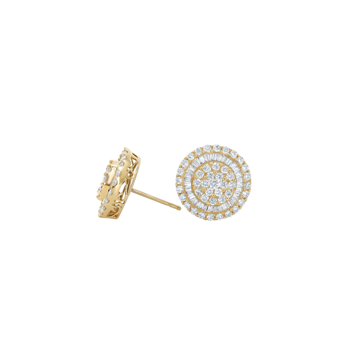 Diamond Cluster Stud Earrings in 18K Yellow Gold, view 2 | JJ Jewelry Miami