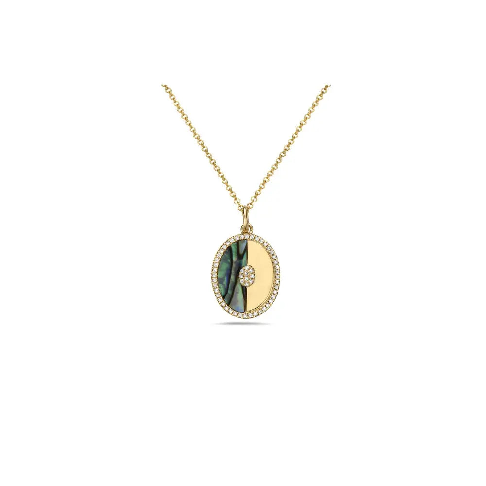 Abalone & Diamond Halo Pendant Necklace in 14K Gold | JJ Jewelry Miami