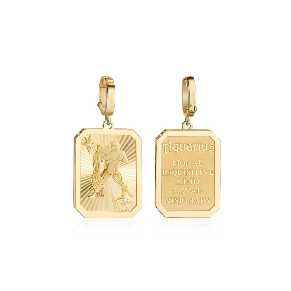 Aquarius Zodiac Engraved Gold and Diamond Pendant-Princess Jewelry Shop