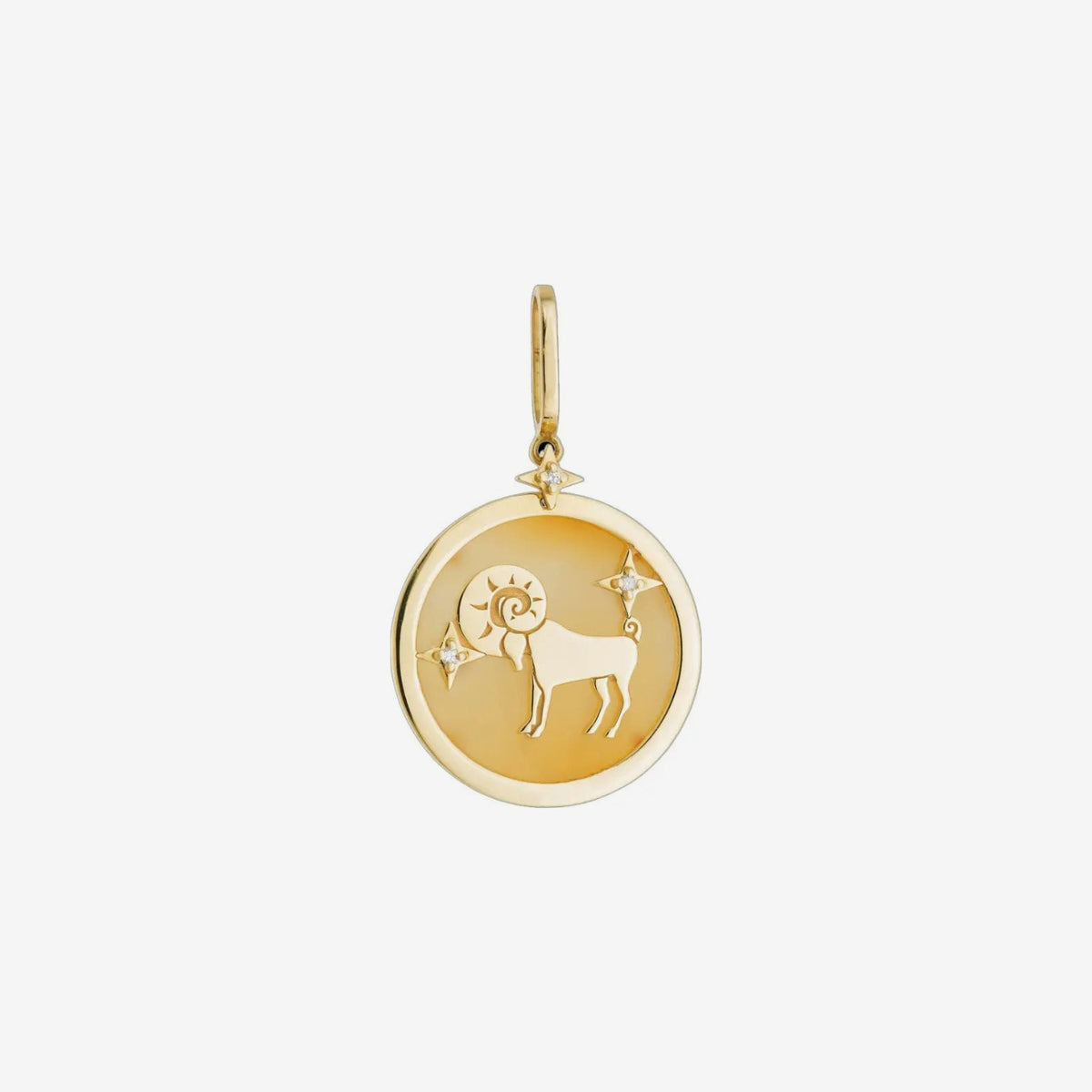 Aries Zodiac Pendant with Orange Quartz & Diamonds in 18K Yellow Gold, view 2 | JJ Jewelry Miami