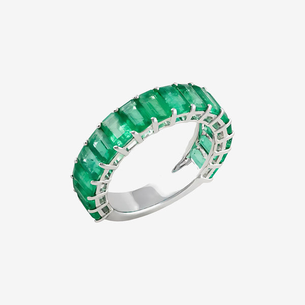 Baguette Emerald Eternity Band in 18K White Gold | JJ Jewelry