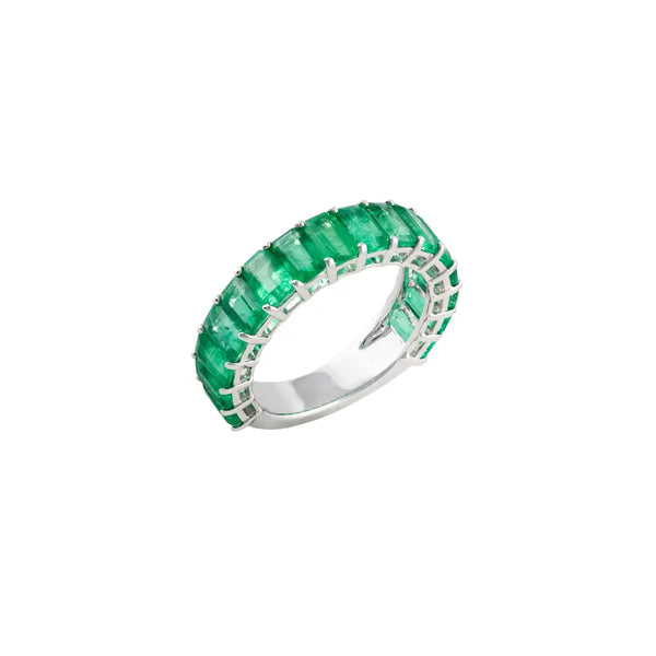 Baguette Emerald Eternity Band in 18K White Gold | JJ Jewelry Miami