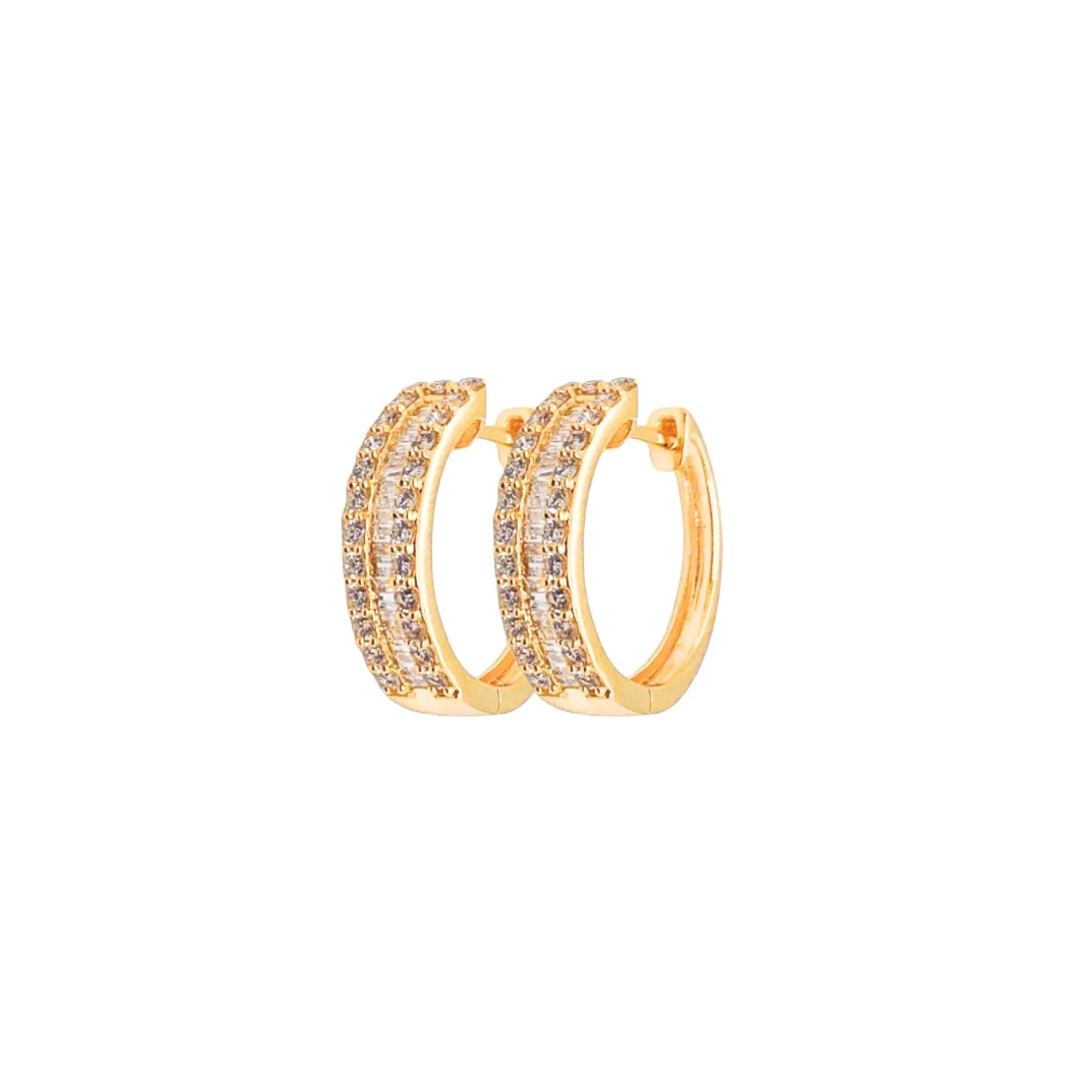 Baguette and Pavé Diamond Hoop Earrings-Princess Jewelry Shop