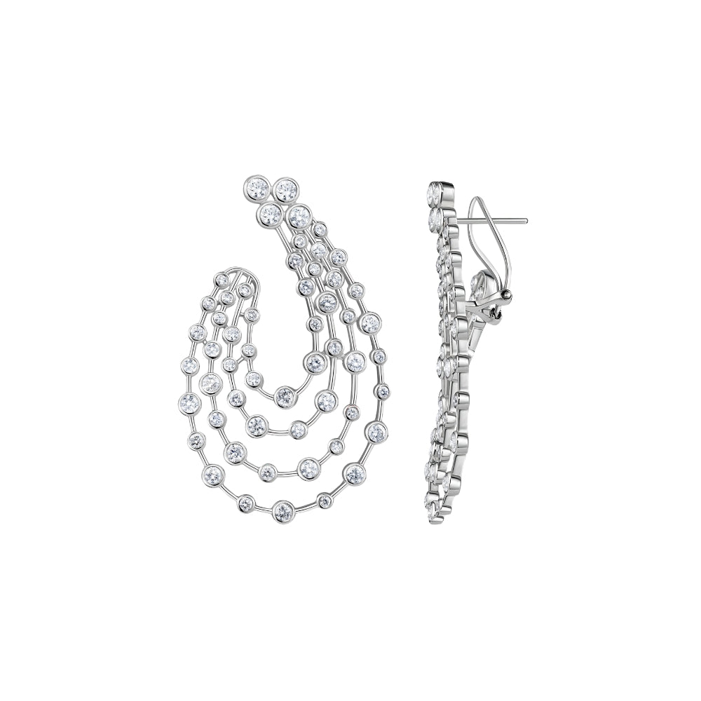 Bezel Garland Diamond Drop Earrings in 18K White Gold | JJ Jewelry Miami