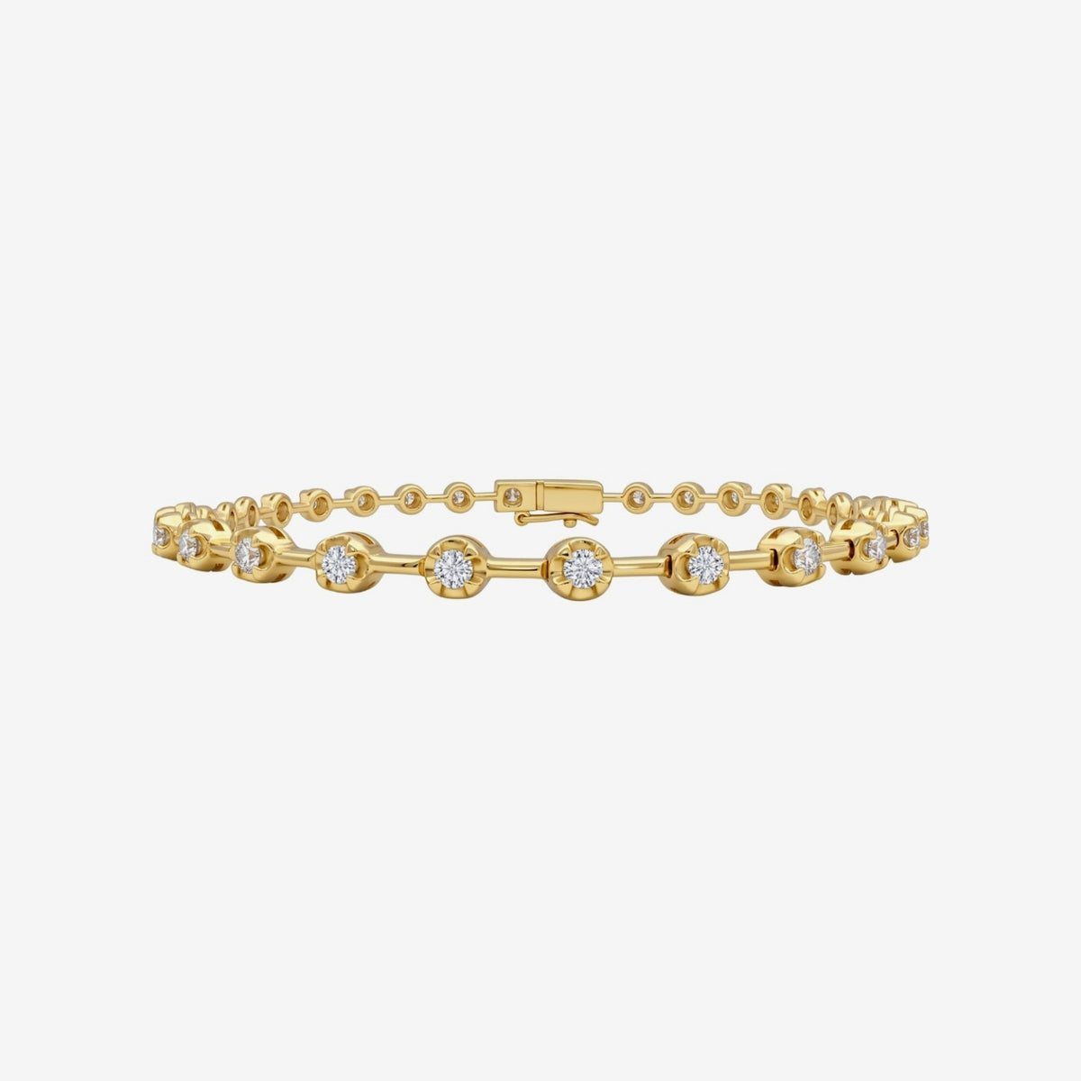 Bezel-Set Diamond Line Bracelet in Yellow Gold | JJ Jewelry