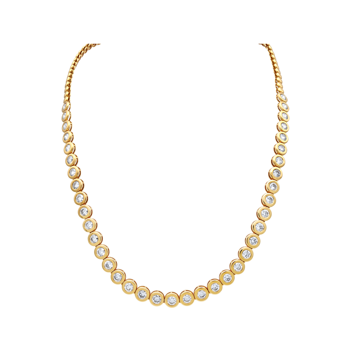 Bezel-Set Diamond Tennis Necklace in 18K Yellow Gold