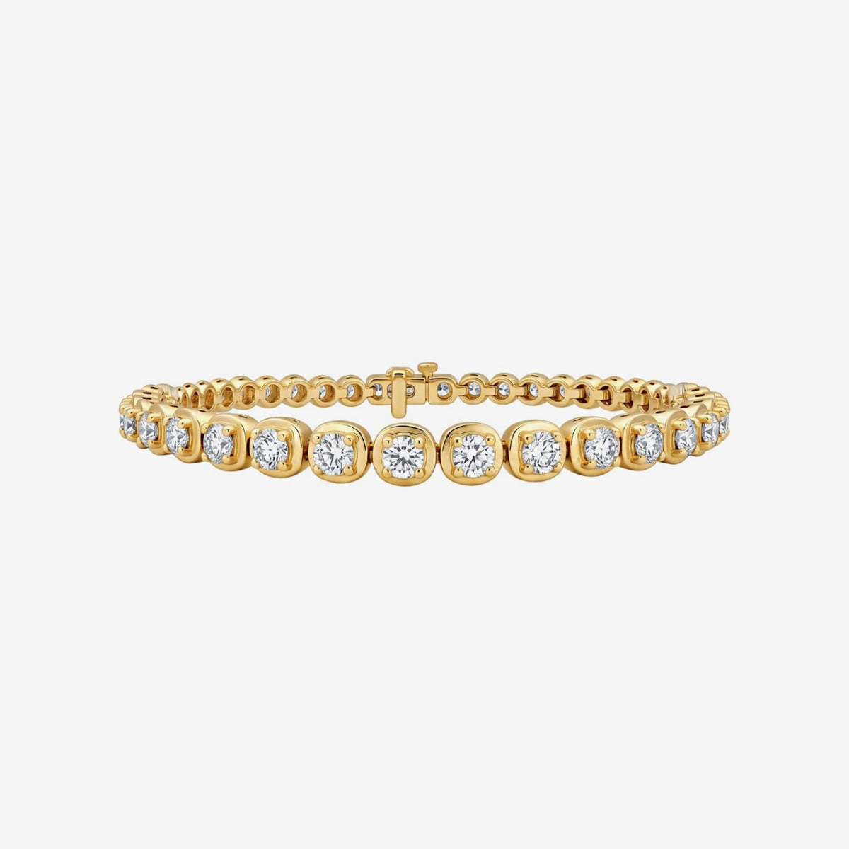 Bezel-Set Round Diamond Line Bracelet in Yellow Gold | JJ Jewelry