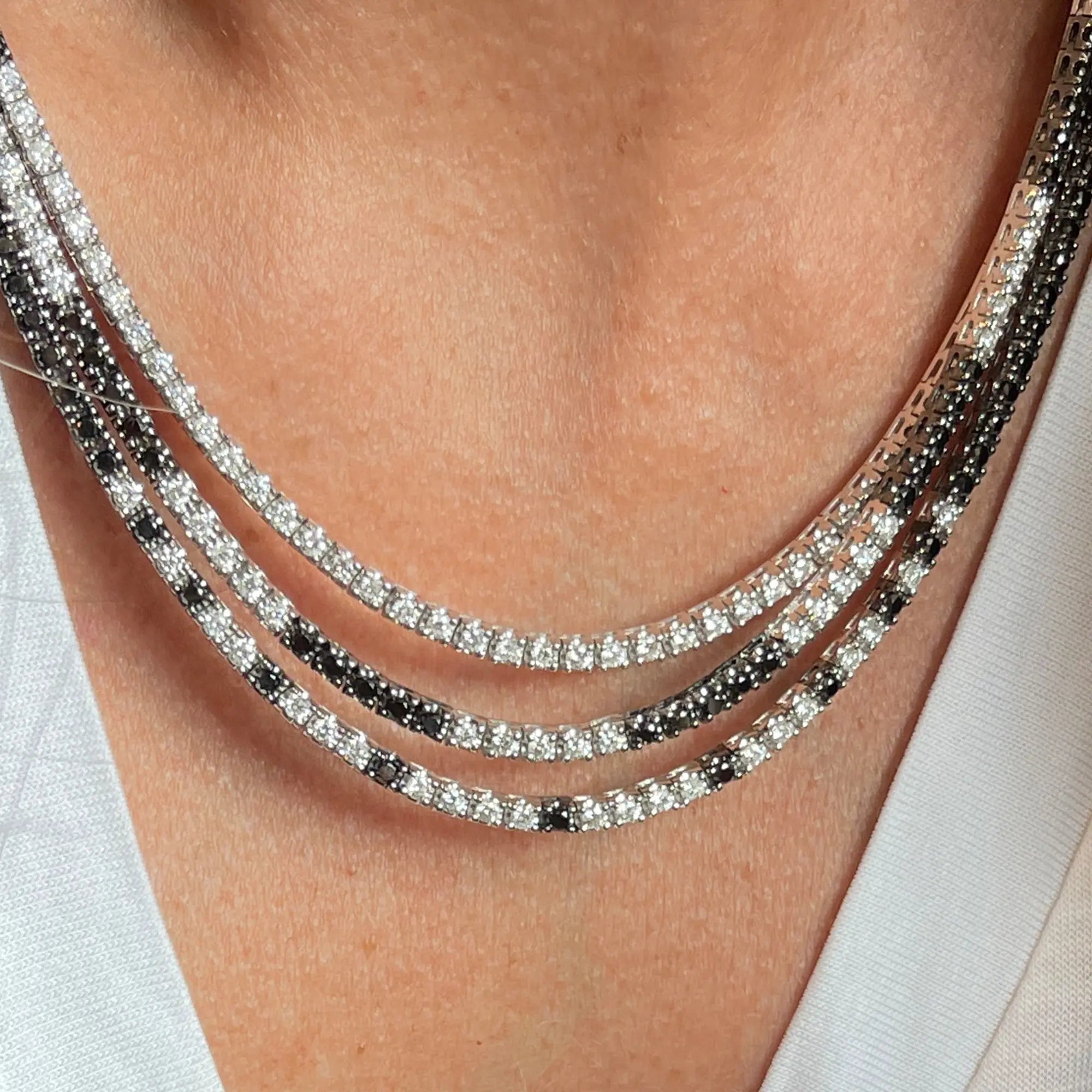 Black & White Diamond Layered Tennis Necklace-Princess Jewelry Shop