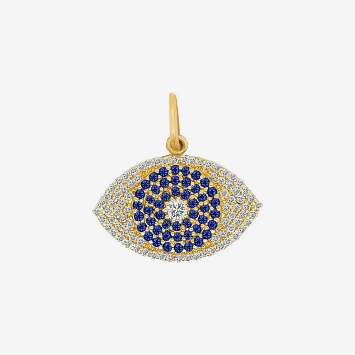 Blue Sapphire & Diamond Evil Eye Pendant in 14K Yellow Gold, view 2 | JJ Jewelry Miami