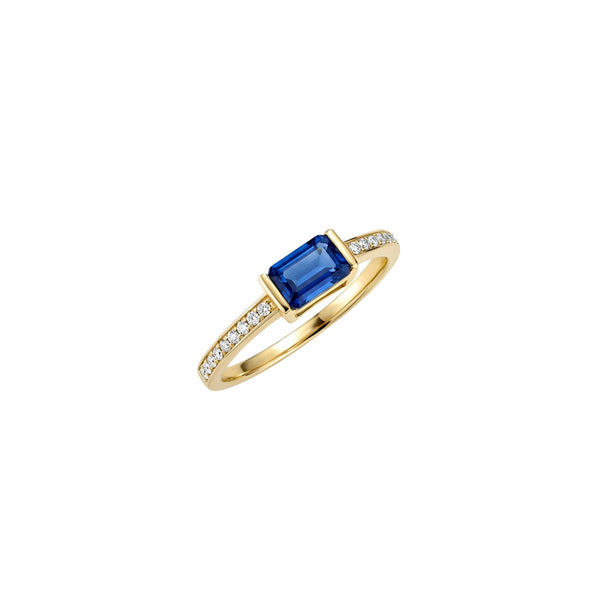 Blue Sapphire & Diamond Ring in 14K Yellow Gold | JJ Jewelry Miami